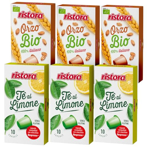 Set 60 Capsule Ristora miste compatibili con le Macchine ad uso domestico Nespresso* 30 the al limone 30 orzo