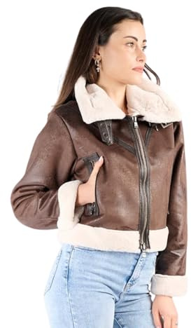 BARONE gilet mouton pour femme, gilet en peau de mouton pour femme en shearling, en peau d'agneau et en alcantara FABRIQUÉ EN ITALIE, marron, XS