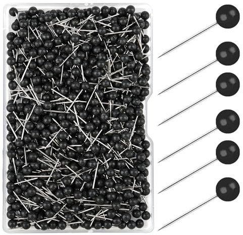 600 Stück Pinnadeln, Schwarz Rundkopf Stecknadeln, Map Push Pins, Pinnwandnadeln mit Stahlspitze, Wiederverwendbar Pins für Pinnwand, Karte, Foto Wand, Handwerk, Markierung