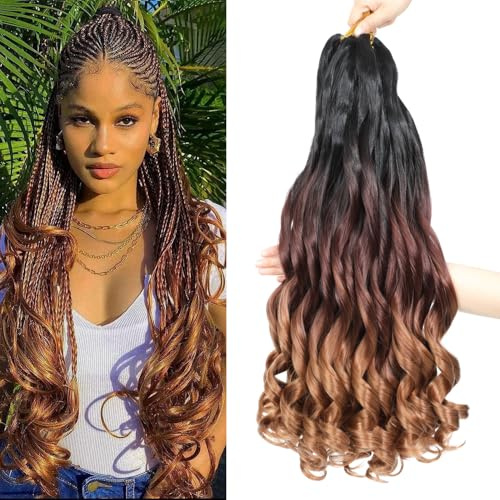 French Curl Braiding Hair 28 Inch 8 Packs Curly Braiding Hair Pre Stretched French Curls Braiding Extension Curl Crochet Braids Spiral Braiding (1B/33/30#, 28 Inch (Pack of 8))