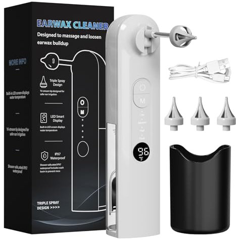Oleswer Ear Wax Removal, Ear Cleaner, Safe Ear Wax Removal Kit, 4 Modes-Ear Irrigation Flushing System, Earwax Removal Kit - IPX7 Waterproof (White)
