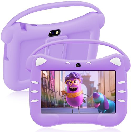 ascrecem Tablet para Niños 7 Pulgadas Android Tablet Infantil con WiFi Doble Cámara Bluetooth Control Parental 2GB RAM 32GB ROM Tableta Educativa 3 a 14 año (Morado)