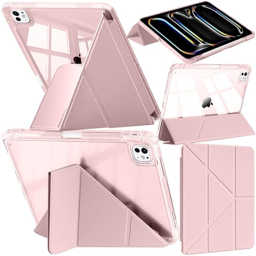 A-BEAUTY Case for iPad Pro 13 Inch M5/M4 Slim Y-Stand Cover Pink | Clear Back Shell with Pencil Holder, Auto Wake Sleep