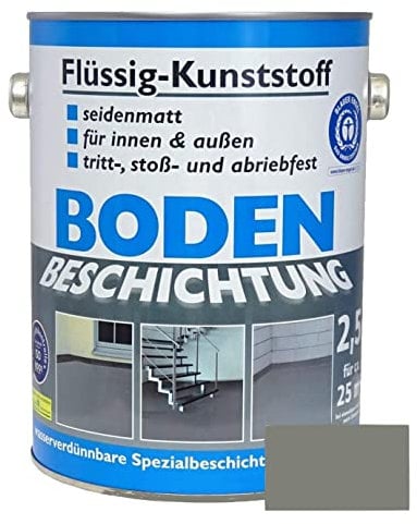 Dynamic24 Flüssig Kunststoff 2,5L Bodenbeschichtung 25m² Betonfarbe Beton Beschichtung Boden Estrich Farbe Halle Estrichfarbe Bodenfarbe für innen und außen Keller Terrasse Kellerboden (Betongrau)