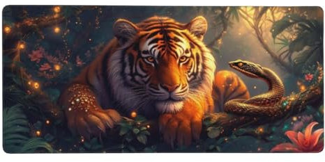 Grand Tapis de Souris, Tapis de Souris XXL Gaming, Résistant à l'abrasion et à l'eau, Base en Caoutchouc Antidérapante, Vitesse et Précision Améliorées, Pour la Maison 1600x800x4mm Serpent Tigre Z-341