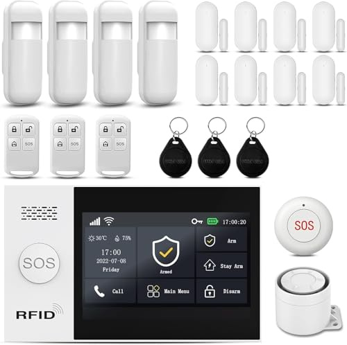 XNH Kabelloser Hausalarm, kabelloses Alarm-Set mit Sirene 120 dB, intelligente Fernbedienung, Spracheinladung, LCD-Display, Sicherheit für zu Hause, Büro (XNH-107F-EU-E)