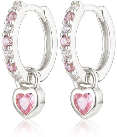 Orecchini Cerchio Argento Per Le Donne Orecchini Rosa Chiaro Con Rosa Chiaro Heart Drop Orecchini Argentati Ipoallergenico Cubic Zirconia Dangle Light Pink Gioielli Per Le Ragazze