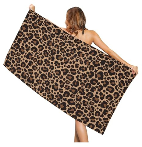 Newhomestyle Leopard Strandtuch, Geparden-Print schnell trocknendes saugfähiges Badetuch, dünnes leichtes Pooltuch für Damen & Mädchen für Reisen, Yoga, Schwimmen, Spa - 77x153cm / 30x60 Zoll