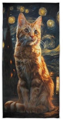 YISUMEI Badetuch mit Rot getigerte Katze, 70 x 140 cm Mikrofaser Strandtuch, Weich und Saugfähig Handtücher für Bad und Pool