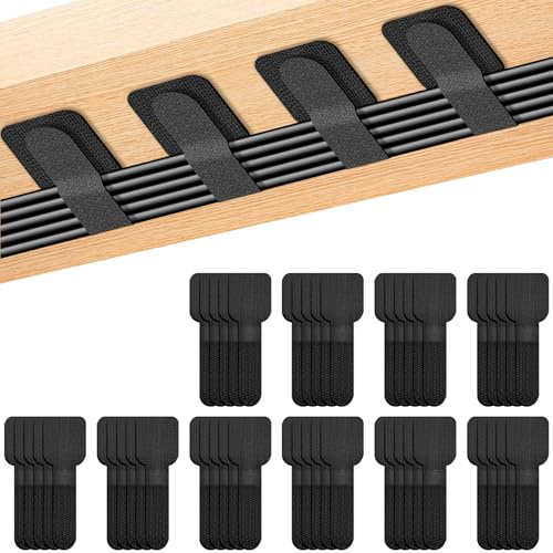 50 Pcs Under Desk Cable Management Self Adhesive Cable Tidy Clips,Adjustable Cable Ties Suitable for Charging Cables, Computer Cables, and Wired Headphone Cables