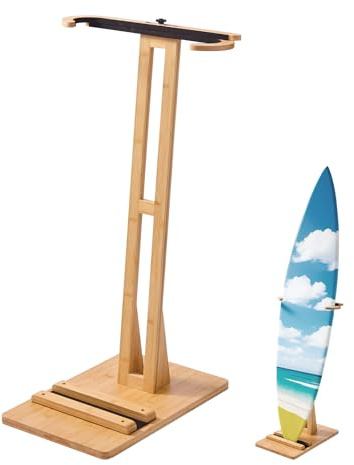 VEVOR Freestanding Bamboo Surfboard Rack, Adjustable Display & Storage Stand for Longboards and Shortboards, Padded Surf Board Holder for Indoor Garage or Shop Use