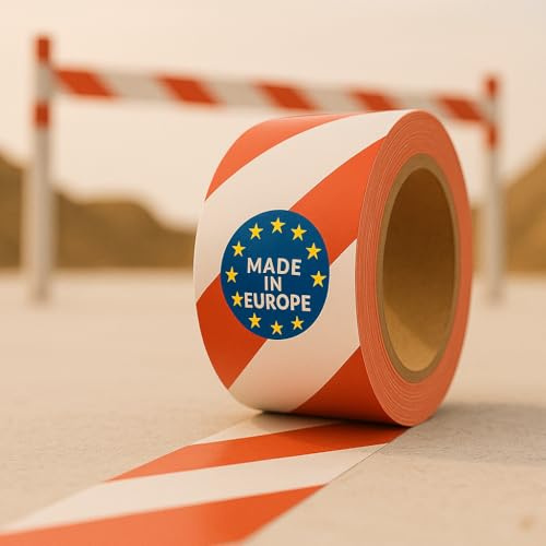 THOMCE Absperrband Rot Weiß – Für Baustelle & Gefahrenkennzeichnung – Hohe Zugfestigkeit & Witterungsbeständig – 200m x 75mm HDPE Nicht selbstklebend – Made in EU nach DIN EN 1942