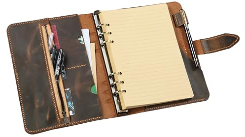 A5 Leder Ringbuch Organizer, Vollnarbenleder Notizbuch, Vintage nachfüllbar | Leder Ringbuch A5, Vollnarbenleder, Vintage Look, 6-Ring, nachfüllbar, Organizer, Tagebuch, Business, personalisiert