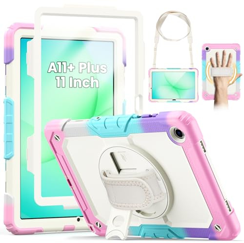 SEYMCY for Samsung Galaxy Tab A11+ Plus Case Kids 11 Inch 2025 | Full Body Shockproof with Screen Protector, Rotating Hand Strap & Stand, Shoulder Strap for Samsung A11+ Tablet Case, Pink