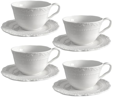 imposyu 4 piezas Tazas de Cafe Espresso Porcelana con Plato 180ml Juego Tazas de Cafe Taza de Capuchino de Ceramica para Moca, Té, Latte, Desayuno