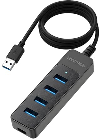 Leloco 4-Port USB Hub 3.0, USB Adapter Mehrfach Verlängerung Adapter mit 1m Kabel 5V 2A Type-C Port für Laptop, MacBook, Desktop-PC, Flash-Laufwerk, Drucker, Tastatur, Mäuse Headset PS 4 usw