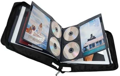 DVD CD Storage Case with Extra Wide Title Cover Pages for Blu Ray Movie Music Audio Disk (Portable Carrying Binder Holder Wallet Album Home Organizer Shelf)- Black, 192 Disk Units, 96 Booklet Pockets
