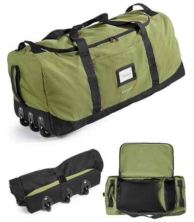 BAGSMART Faltbare Reisetasche mit Rollen, 83L Leicht Sporttasche 3-Rollen | große Reisetasche Herren&Damen(für Körpergrößen unter 180 cm), Keine feste Spurstange Kann aufgerollt und aufbewahrt Werden