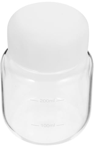 Lurrose Bouteille en Verre Borosilicate 300 Ml Graduation, Gourde Transparente Mini Compacte, Couvercle Blanc Étanche, Bouteille Pratique pour Lait, Eau et Boissons Quotidiennes