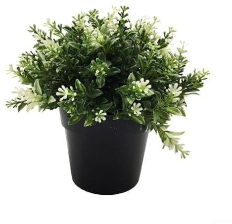 Artificial Plant in Pot with Plastic Planter, 1 Pack Lifelike Faux Greenery for Home Office Shelf Desk Decor, Low Maintenance Fake Houseplant for Modern Living Room Bedroom, White