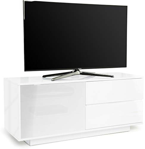 Centurion Supports Gallus ULTRA Remote Friendly BeamThru Gloss White with 2-White Drawers 32-55 Flat Screen Cabinet TV Stand