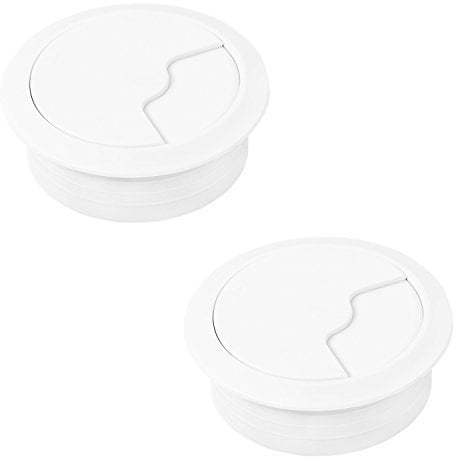 Gedotec Kabeldurchführung Kunststoff weiß | 2 Stück runde kabellose Kabeldurchlässe | Office | Kabeldose Bohr-Ø 60 mm | Kabelführung zum Eindrücken | Schreibtischkanal – Kabeldurchlass