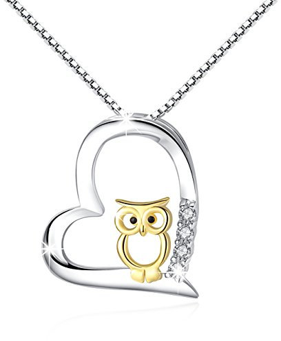 MEDWISE 925 Sterling Silber Two Tone Eule Herz Anhänger Halskette Schmuck für Mutter Mama Ehefrau Frauen Mädchen (Eule-1) Muttertagsgeschenk