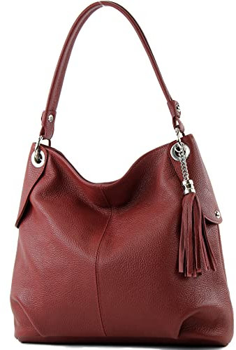 modamoda de T185 Damen Leder Schultertasche Handtasche handmade in Italy, Farbe:Dunkelrot