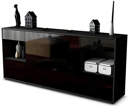 Stil.Zeit Sideboard Gabriella, Korpus anthrazit matt, Front Hochglanz Schwarz (180x79x35cm) Push-to-Open Technik & Leichtlaufschienen