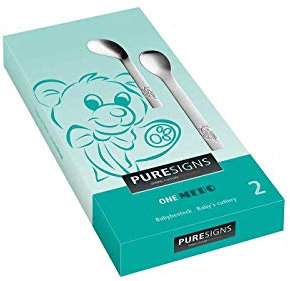 Puresigns Babybesteck Set MEDO 2 TLG mit Gravur, Besteck mit Bär Motiv, Kinderbesteck mit Name graviert Geschenk zur Geburt Taufe Geburtstag