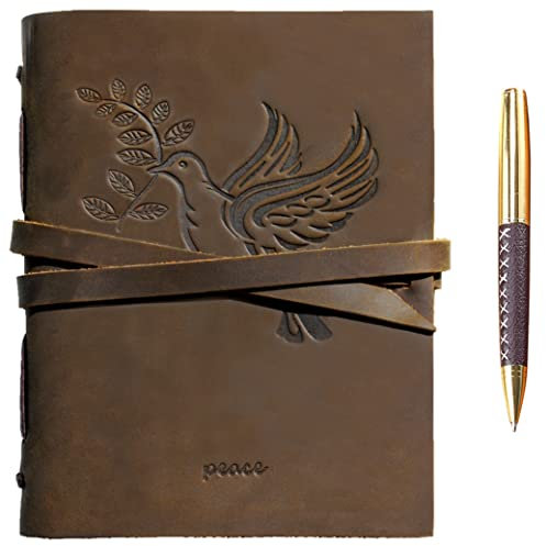Leder Notizbuch A5 Tagebuch Journal Geprägt Taube Handgefertigte Reisetagebuch, Vintage Notebook Für Männer Frauen Antik Rustikal Echtes Leder 21X15Cm Geschenk Sketchbook Reisende Travelers Notebook