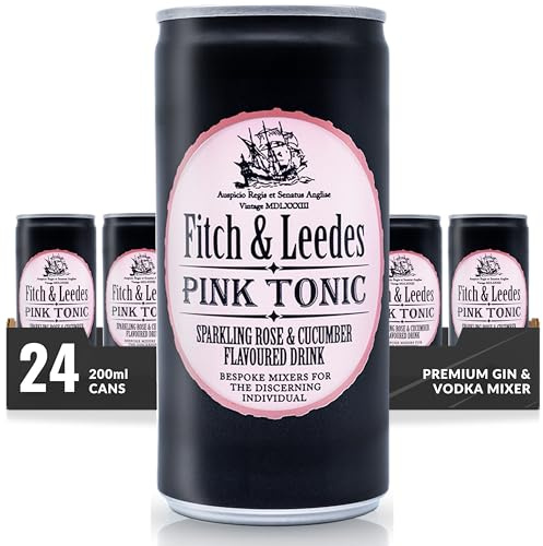 Fitch & Leedes Pink Tonic Water Gurke und Rose (24x200ml) aus Südafrika / Toller Begleiter zum Gin [würzig, spritzig, elegant] (Einweg Dosen Preis incl. 6,00 € / 24 x 0,25€ DPG Einwegpfand)