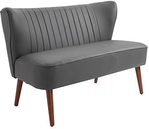 HOMCOM Modernes 2-Sitzer-Sofa, Rahmen aus Holz und Bezug aus grauem Kunstleder, 108,5 x 61 x 79 cm