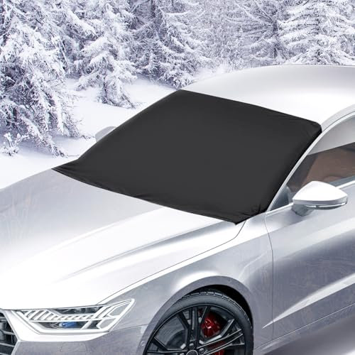 omitium Frontscheibenabdeckung, Scheibenabdeckung, Windschutzscheibe Abdeckung Magnet Fixierung Faltbare Auto Abdeckung gegen Schnee, EIS, Frost, UV-Strahlung, Sonne, Staub-148x116cm