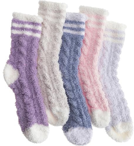 EBMORE Fluffy Socks Women Slipper Bed Comfy Fleece Cabin Plush Warm Sleep Soft Cosy Winter Christmas Gifts Stocking Fillers for Women Ladies Mum Socks(Stripe Weave B)
