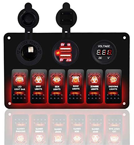 Pannello di Interruttori Basculanti, Interruttore a Levetta con 3/6/8 interruttori Presa Accendisigari 12 V Voltmetro 3,1 A Doppio Caricatore USB per Campera Furgone Caravana Barca Auto RV