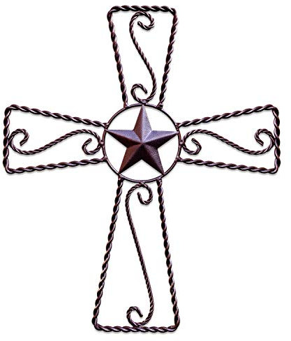Metallkreuz Wanddekoration – Rustikales Eisen Home Art Dekorationen, Große Texas Country Western Scroll Scheune Stern Dekoration für Wohnzimmer oder Outdoor, Vintage Hängende Kreuze und Sterne