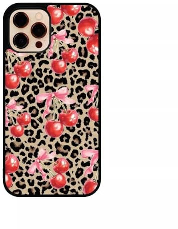 Cherry Bows Leopard Print Silicone Phone Case for all Apple IPHONE Silicone TPU (iPhone 12/12 PRO, BLACK)