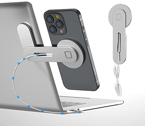 Laptop Phone Holder,15W Fast Wireless Charger Magnetic Phone Holder for Laptop,Adjustable Phone Monitor Side Mount for iPhone 16/15/14/13/12 Series,Slim Portable Computer Expansion Bracket,Sliver