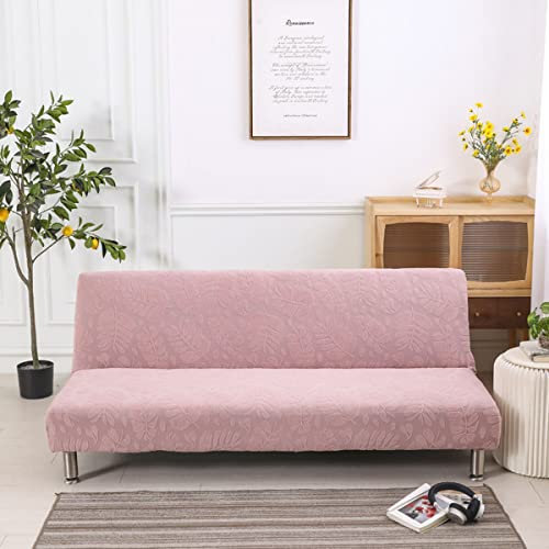 futon cover Thicken Jacquard Fabric Sofa Bed Slipcover Stretch Non-Slip Dust-proof Armless couch cover Removable Machine Washable Bottom Elastic -pink-100-140cm