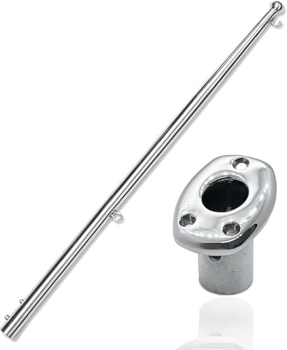 24 L Boat Flag Pole & Mount Base, Marine Deck Socket Rod Holder Bracket Kits for Yacht Ship Truck Yard, Fits 3/4 ID Tube (Flag Pole & Mount Base)