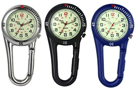 Avaner Taschenuhr mit Karabiner Digital Karabineruhr mit leuchtendes Zifferblatt, leuchtende Zeiger, Mattes Gehäuse Unisex FOB Analog Quarzwerk Rucksackschnalle Uhr für Klettern Sport