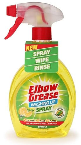 Elbow Grease Washing Up Spray 500 ml - For Glasses Pans Plates with Fresh Lemon Scented Formula - The only cleaner you'll ever need. (Pack of 2)