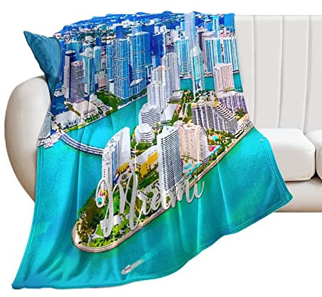 Higoss Miami-Decke, Heimdekoration, Überwurf, Plüsch, weich, warm, Flanell, für Couch, Bett, Sofa, Stuhl, Geschenke für Sie, 101,6 x 127 cm, City Skyline