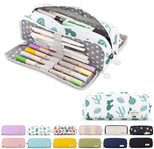 OIOYLEY Federmäppchen Groß mit 3 Fach, Federtaschen Teenager Mädchen Mäppchen Etui Stifte 3 Fach, Pencil Case für Kinder Erwachsene für Schule & Büro, Ins Kaktus (Nur EIN Federmäppchen, kein Stift)