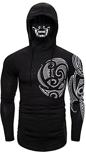 AOKODA Sweatshirt Herren Stretch Fitness Laufbekleidung Mit Maske Herren Sweatshirt Neue Herren Langarm T-Shirt Mode Herren Streetwear B-Black S