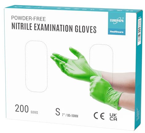 EUROPAPA® 200 Guantes De Nitrilo Desechables Que Cumplen Las Normas EN455 EN374, Sin Polvo Ni LÁTex, Guantes Desechables Disponibles En Las Tallas S, M, L Y XL (S, Verde)