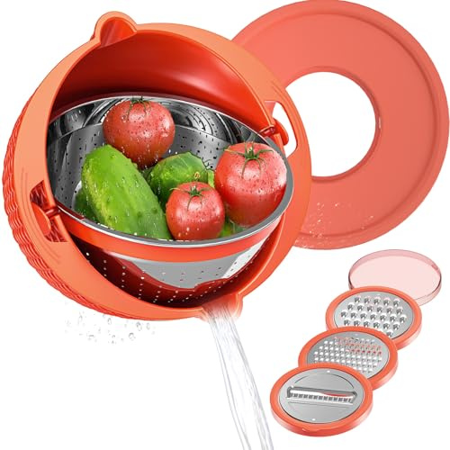 Stainless Steel Colander Set with Lid, Mixing Bowl & 3 Interchangeable Grater Attachments, Olive Drab