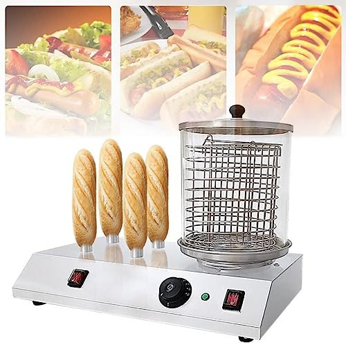 hot Dog Roller for Grill Electric Sausage Grill Cooker Machine, Bun Warmer Machine with Detachable Glass Cover and Heating Aluminum Rod, for Breakfast Sausages, Egg Rolls, Party