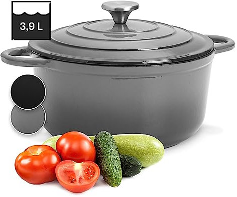 ToCis Big BBQ Emaillierter Gusseisen Topf, 3,9L Bräter, Auslaufsicherer Bräter mit Deckel Backofengeeignet, Kleiner Emaille Bräter mit Deckel, Spülmaschinenfester Bräter für Backofen und Induktion